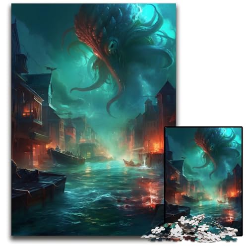 Oktopus-Monster, 1000-teiliges Puzzle aus Pappe, Puzzle für Erwachsene, ideal für Teenager und Sammler, Reisegeschenk, Familienaktivität, 26x38cm Oktopus-Monster, 1000-teiliges Puzzle aus Pappe, Puzzle für Erwachsene, ideal für Teenager und Sammler, Reisegeschenk, Familienaktivität, 26x38cm von XHAXING