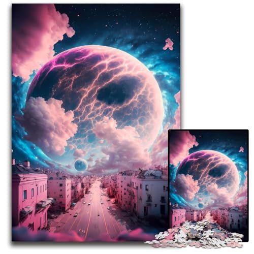 Pinkes Planeten-Stadtbild-Puzzle 1000 Teile für Erwachsene Schwierige Puzzles für Erwachsene Herausforderndes Denkspiel - Entspannendes Spielzeug für Teenager 50x75CM/19.68x29.52inch von XHAXING