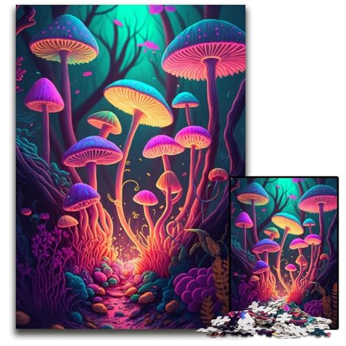 Psychedelische Pilze, 1000-teiliges Puzzle für Erwachsene, Papppuzzle, Entspannung und Herausforderung, farbenfrohe Heimdekoration, Freunde, 26x38cm von XHAXING
