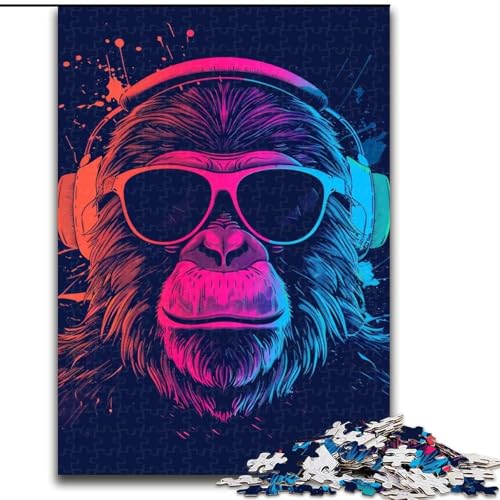 Puzzle 1000 Teile, AFFE mit Kopfhörern und Sonnenbrille, aus Pappe, anspruchsvolles Denkspiel für Teenager, perfekt als Heimdekoration oder Geschenk, 1000 Teile(26x38cm) von XHAXING