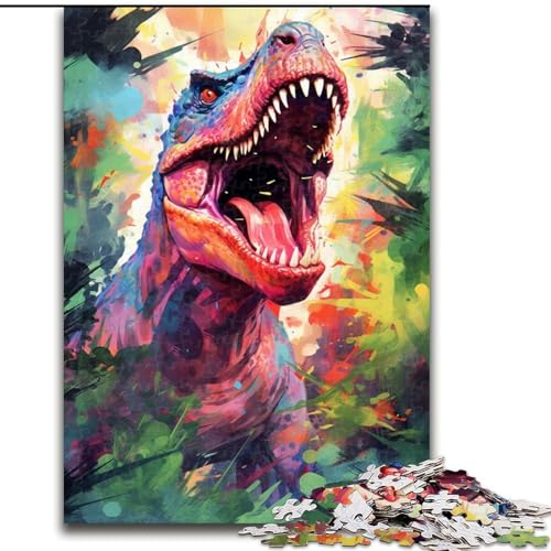 Puzzle 1000 Teile, Aquarell-Dinosaurier-Puzzle aus Holz, Eltern, Partner, Freunde – Alter ab 10 Jahren, 1000 Teile(50x75cm) von XHAXING