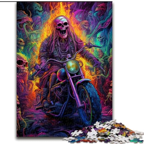 Puzzle 1000 Teile, Art Skull Motorcycle Puzzle aus Holz, Denkspiel, interaktives Familienspiel, geeignet für Kinder ab 10 Jahren, 1000 Teile(50x75cm) von XHAXING