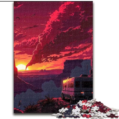Puzzle 1000 Teile, Auto bei Sonnenuntergang, Puzzle aus Holz, Eltern, Partner, Freunde – Alter ab 10 Jahren, 1000 Teile(50x75cm) von XHAXING