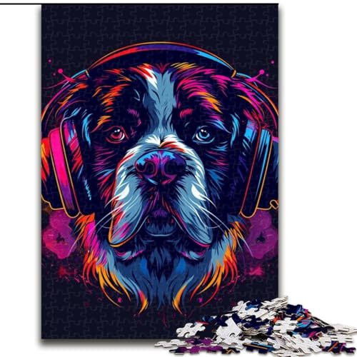 Puzzle 1000 Teile, Bernhardiner mit Kopfhörern, Puzzle aus Pappe, Eltern, Partner, Freunde – Alter ab 10 Jahren, 1000 Teile(26x38cm) von XHAXING