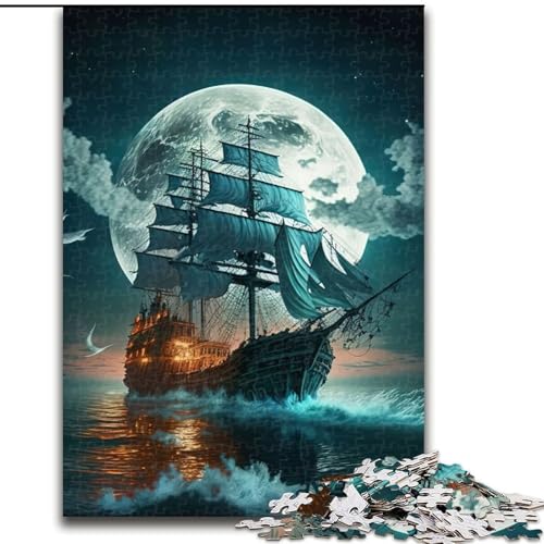 Puzzle 1000 Teile, Boot, Mond, Nacht, Puzzle aus Holz, Weihnachten, Halloween, Ostern, Neujahr, 1000 Stück(50x75cm) von XHAXING
