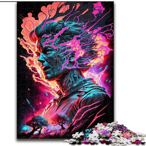 Puzzle 1000 Teile, Brennender Neon-Mensch, Puzzle aus Pappe, anspruchsvolles Denkspiel für Teenager, unterhaltsames interaktives Spiel für die ganze Familie, 1000 Teile(26x38cm) von XHAXING
