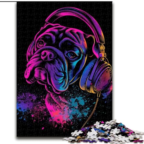 Puzzle 1000 Teile, Bulldog-DJ mit Kopfhörern, Puzzle aus Holz, Eltern, Partner, Freunde – Alter ab 10 Jahren, 1000 Teile(50x75cm) von XHAXING