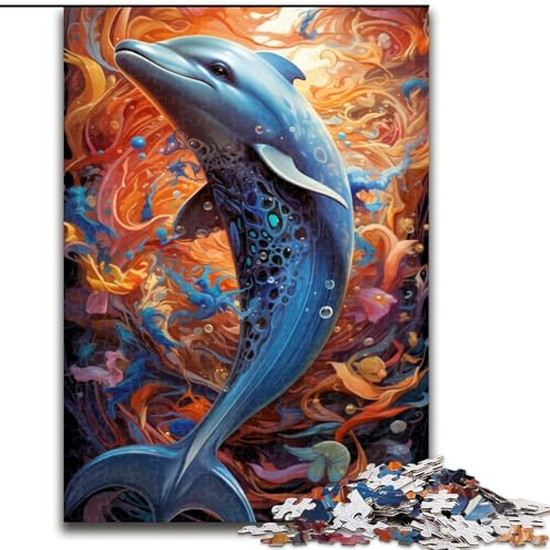 Puzzle 1000 Teile, Bunte Delfine, Puzzle aus Holz, Eltern, Partner, Freunde – Alter ab 10 Jahren, 1000 Teile(50x75cm) von XHAXING