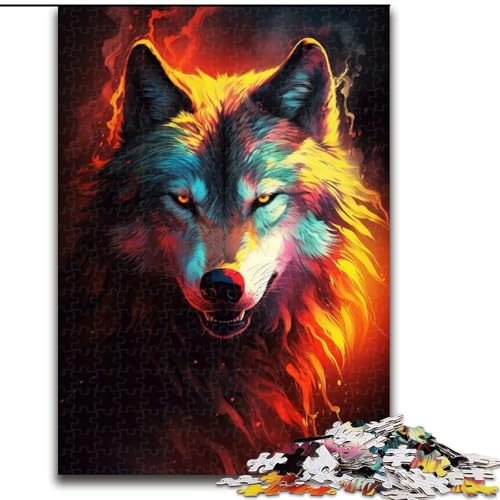 Puzzle 1000 Teile, Buntes Fantasy-Wolf-Puzzle aus Holz, Eltern, Partner, Freunde – Alter ab 10 Jahren, 1000 Teile(50x75cm) von XHAXING