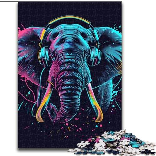 Puzzle 1000 Teile, Elefant mit Kopfhörern, Puzzle aus Holz, Eltern, Partner, Freunde – Alter ab 10 Jahren, 1000 Teile(50x75cm) von XHAXING