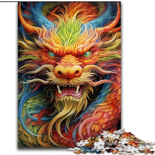 Puzzle 1000 Teile, Fantasie-Puzzle mit fliegendem Drachen aus Holz, Eltern, Partner, Freunde – Alter ab 10 Jahren, 1000 Teile(50x75cm) von XHAXING