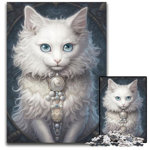 Puzzle 1000 Teile, Flauschiges weißes Kätzchen, Holzpuzzle für Erwachsene, Teenager, Paare und Freunde zum Geburtstag, Weihnachten, 26 x 38 cm von XHAXING