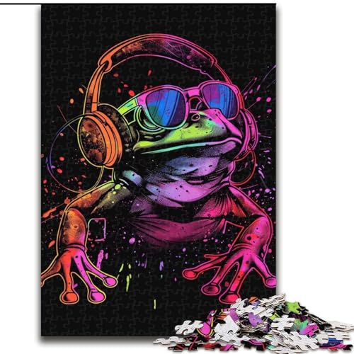 Puzzle 1000 Teile, Frosch mit Kopfhörern, Puzzle aus Holz, Teenager, Stressabbau, Cooles einzigartiges Geschenk für die Familie, 1000 Teile(50x75cm) von XHAXING