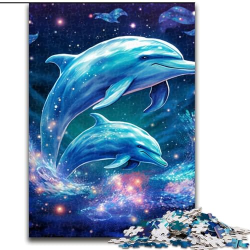 Puzzle 1000 Teile, Galaxie-Delfin-Puzzle aus Holz, Denkspiel, interaktives Familienspiel, geeignet für Kinder ab 10 Jahren, 1000 Teile(50x75cm) von XHAXING