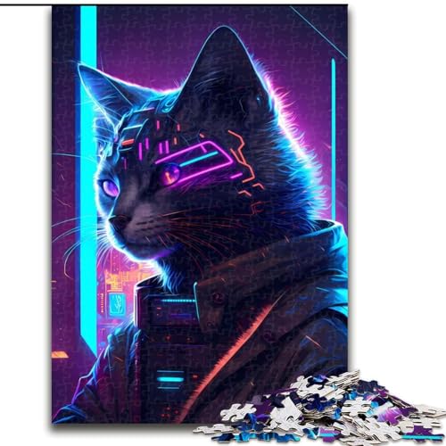 Puzzle 1000 Teile, Katzen-Neon-Art-Puzzle aus Pappe, Weihnachten, Halloween, Ostern, Neujahr, 1000 Teile(26x38cm) von XHAXING