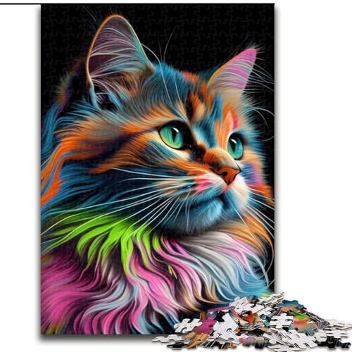 Puzzle 1000 Teile, Katzen-Pop-Art-Tiergesicht-Puzzle aus Pappe, Weihnachten, Halloween, Ostern, Neujahr, 1000 Teile(26x38cm) von XHAXING