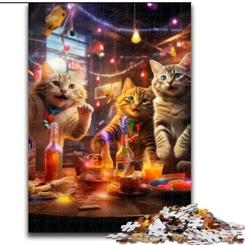 Puzzle 1000 Teile, Katzenparty-Puzzle aus Holz, anspruchsvolles Denkspiel für Teenager, interaktives Familienspiel, 1000 Teile(50x75cm) von XHAXING