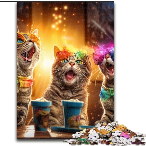 Puzzle 1000 Teile, Katzenparty-Puzzle aus Pappe, anspruchsvolles Denkspiel für Teenager, unterhaltsames interaktives Spiel für die ganze Familie, 1000 Teile(26x38cm) von XHAXING