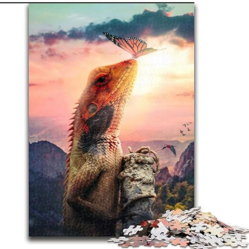 Puzzle 1000 Teile, Kletter-Eidechsen-Puzzle aus Holz, anspruchsvolles Denkspiel für Teenager, interaktives Familienspiel, 1000 Teile(50x75cm) von XHAXING