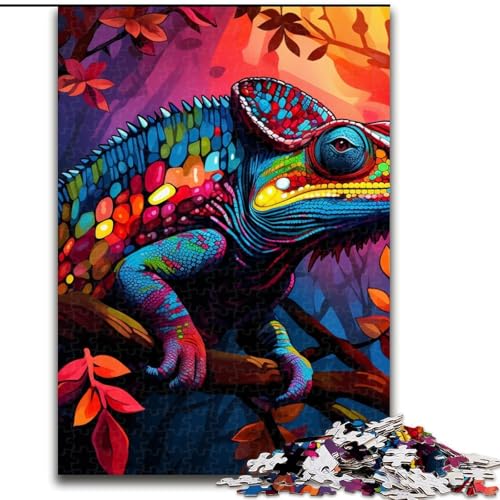 Puzzle 1000 Teile, Kunst-Chamäleon-Puzzle aus Pappe, kompliziertes Design für Teenager, DIY-Dekor und gehirnfördernder Spaß, 1000 Teile(26x38cm) von XHAXING