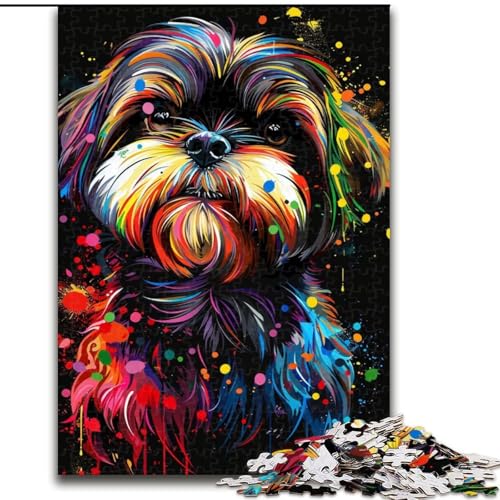 Puzzle 1000 Teile, Lhasa Apso-Hund, Kunst-Puzzles aus Holz, Weihnachten, Halloween, Ostern, Neujahr, 1000 Stück(50x75cm) von XHAXING