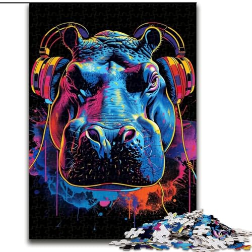 Puzzle 1000 Teile, Nilpferd mit Kopfhörern, Puzzle aus Holz, Eltern, Partner, Freunde – Alter ab 10 Jahren, 1000 Teile(50x75cm) von XHAXING