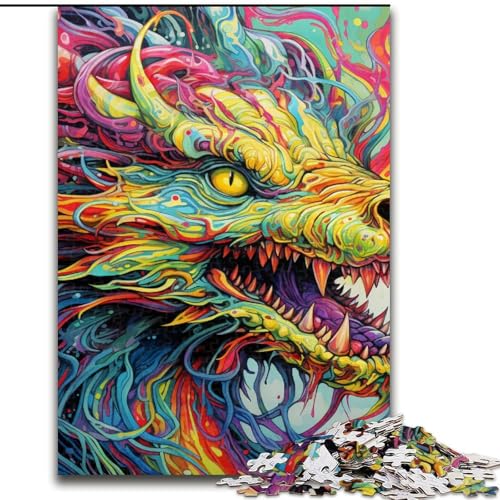 Puzzle 1000 Teile, Psychedelic Art Dragon Puzzle aus Holz, Denkspiel, interaktives Familienspiel, geeignet für Kinder ab 10 Jahren, 1000 Teile(50x75cm) von XHAXING