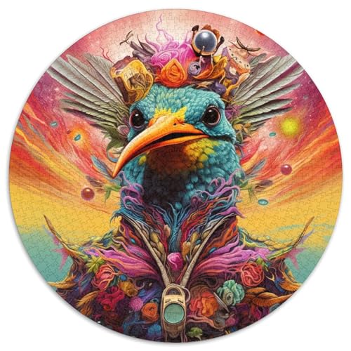 Puzzle 1000 Teile, Psychedelischer Kolibri, rund, interaktives Familienspiel, Heimdekoration zum Selbermachen, anspruchsvolles Denksportgeschenk (67,5 x 67,5 cm) von XHAXING