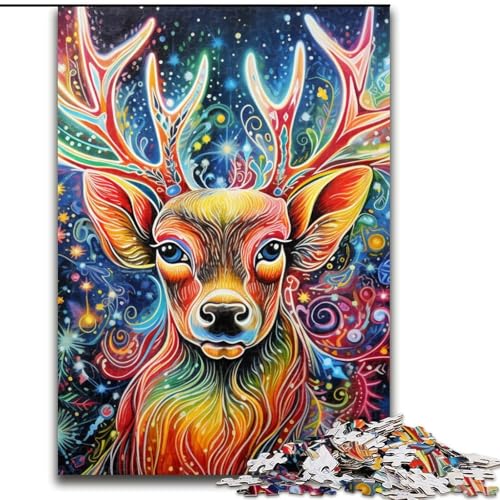 Puzzle 1000 Teile, Psychedelisches Rentier-Puzzle, Aus Pappe, Denkspiel, Interaktives Familienspiel, Geeignet für Kinder ab 10 Jahren, 1000 Teile(26x38cm) von XHAXING