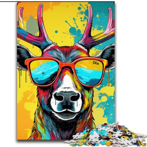 Puzzle 1000 Teile, Psychedelisches Rentier-Puzzle aus Holz, Eltern, Partner, Freunde – Alter ab 10 Jahren, 1000 Teile(50x75cm) von XHAXING