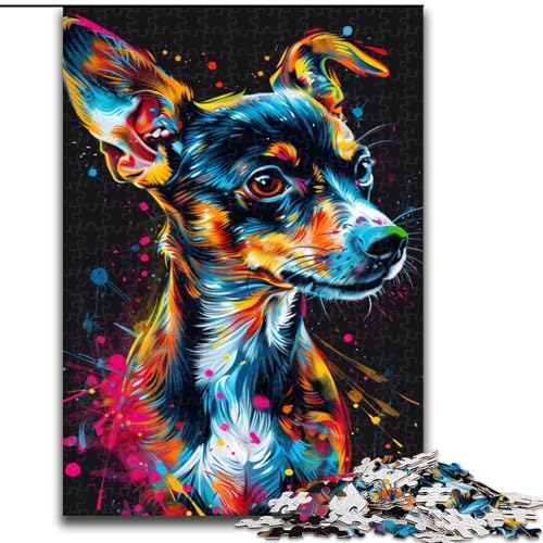 Puzzle 1000 Teile, Rattenterrier-Hund, Kunstpuzzle aus Holz, kompliziertes Design für Teenager, DIY-Dekor und gehirnfördernder Spaß, 1000 Teile(50x75cm) von XHAXING