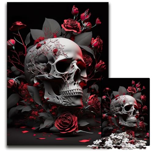 Puzzle 1000 Teile, Roter Rosenschädel, Holzpuzzle für Erwachsene, Teenager, Paare und Freunde zum Geburtstag, Weihnachten, 50x75cm Puzzle 1000 Teile, Roter Rosenschädel, Holzpuzzle für Erwachsene, Teenager, Paare und Freunde zum Geburtstag, Weihnachten, 50x75cm von XHAXING