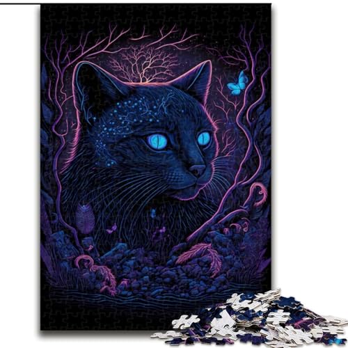 Puzzle 1000 Teile, Schwarzlicht-Katzen-Puzzle aus Holz, anspruchsvolles Denkspiel für Teenager, interaktives Familienspiel, 1000 Teile(50x75cm) von XHAXING