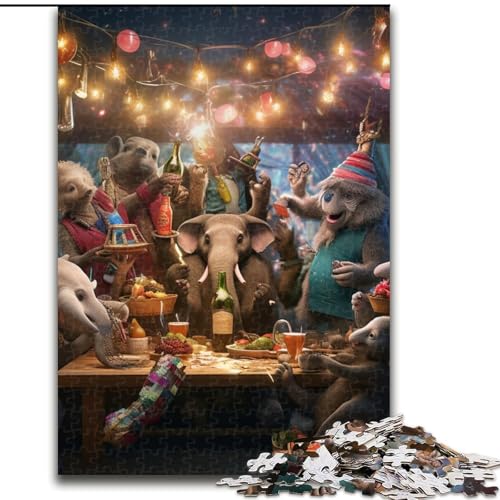 Puzzle 1000 Teile, Tierparty-Puzzle aus Holz, Weihnachten, Halloween, Ostern, Neujahr, 1000 Teile(50x75cm) von XHAXING