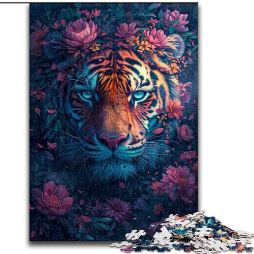 Puzzle 1000 Teile, Tiger in der Blume, Puzzle aus Holz, Eltern, Partner, Freunde – Alter ab 10 Jahren, 1000 Teile(50x75cm) von XHAXING
