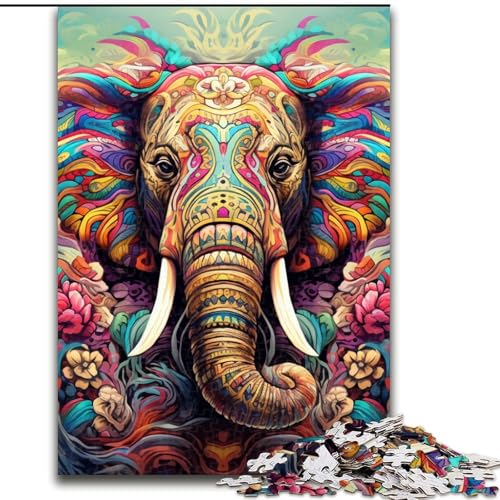 Puzzle 1000 Teile, buntes Elefanten-Puzzle aus Pappe, Entspannung und Herausforderung, farbenfrohe Kunst zur Heimdekoration, Freunde, 1000 Teile(26x38cm) von XHAXING