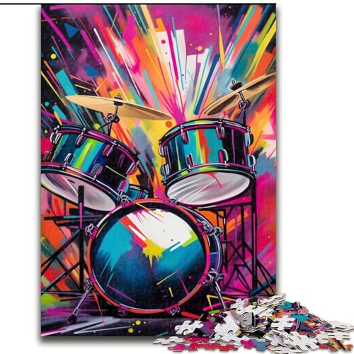 Puzzle 1000 Teile, buntes Neon-Graffiti-Schlagzeug-Puzzle aus Pappe, Denksportaufgabe, interaktives Familienspiel, geeignet für Kinder ab 10 Jahren, 1000 Teile(26x38cm) von XHAXING
