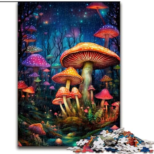 Puzzle 1000 Teile, buntes Pilz-Kunstpuzzle aus Holz, Denkspiel, interaktives Familienspiel, geeignet für Kinder ab 10 Jahren, 1000 Teile(50x75cm) von XHAXING