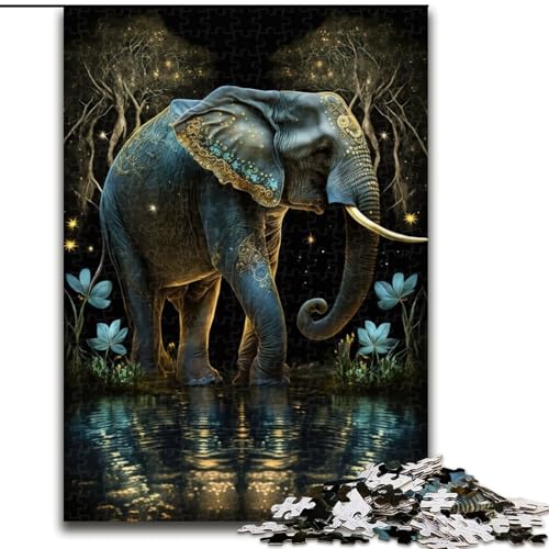 Puzzle 1000 Teile, farbenfrohes Elefantenwald-Puzzle aus Pappe, Weihnachten, Halloween, Ostern, Neujahr, 1000 Teile(26x38cm) von XHAXING