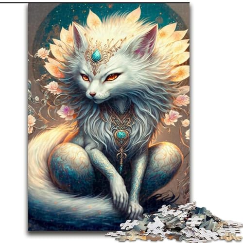 Puzzle 1000 Teile, farbenfrohes Fantasy-Puzzle mit weißem Fuchs aus Holz, Denkspiel, interaktives Familienspiel, geeignet für Kinder ab 10 Jahren, 1000 Teile(50x75cm) von XHAXING