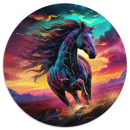 Puzzle 1000 Teile, psychedelische farbige Pferde, runde Puzzles, interaktives Familienspiel, Heimdekoration zum Selbermachen, anspruchsvolles Denksportgeschenk (67,5 x 67,5 cm) von XHAXING