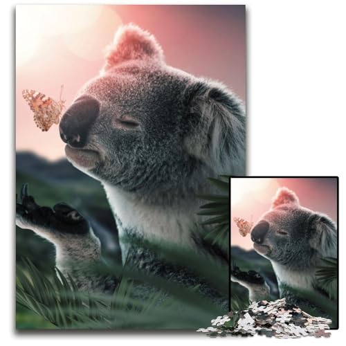 Puzzle 1000 Teile „Koala und Schmetterling“ aus Pappe, Puzzle für Erwachsene, Teenager, Paare und Freunde zum Geburtstag, zu Weihnachten, 26x38cm von XHAXING