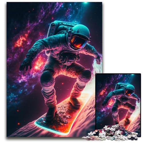 Puzzle 1000 Teile Astronaut auf einem Skateboard Schwierige Puzzles für Erwachsene Pädagogische Aktivität zur Verbesserung kognitiver Fähigkeiten 26 x 38 cm von XHAXING