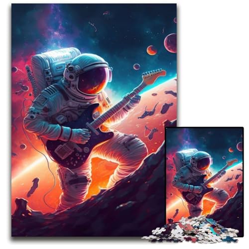 Puzzle 1000 Teile Astronaut spielt Gitarre Schwierige Puzzles für Erwachsene Pädagogische Aktivität zur Verbesserung kognitiver Fähigkeiten 26X38CM/10.23x14.96inch von XHAXING