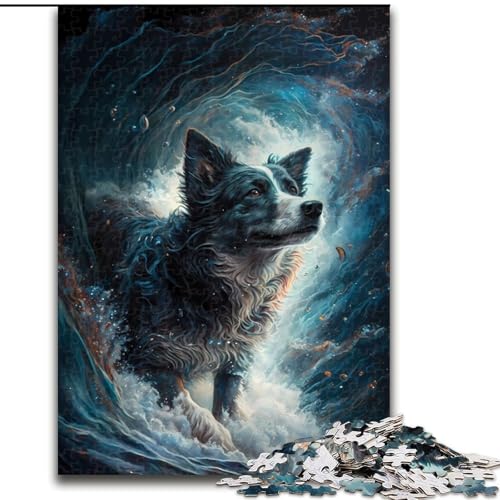 Puzzle 1000 Teile Border Collie Dog Puzzles aus Holz, anspruchsvolles Denkspiel für Teenager, unterhaltsames interaktives Spiel für die ganze Familie, 1000 Teile(50x75cm) von XHAXING