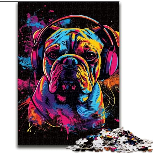 Puzzle 1000 Teile Bulldog-DJ mit Kopfhörern, Puzzle aus Pappe, Denkspiel, interaktives Familienspiel, geeignet für Kinder ab 10 Jahren, 1000 Teile(26x38cm) von XHAXING