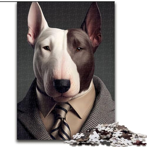 Puzzle 1000 Teile Bullterrier-Anzug Business-Puzzle aus Holz, ideal für die Dekoration zu Hause und im Büro, Geburtstag 1000 Teile(50x75cm) von XHAXING