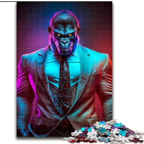 Puzzle 1000 Teile CEO Gorilla im Anzug Puzzles aus Holz, Weihnachten, Halloween, Ostern, Neujahr 1000 Teile(50x75cm) von XHAXING