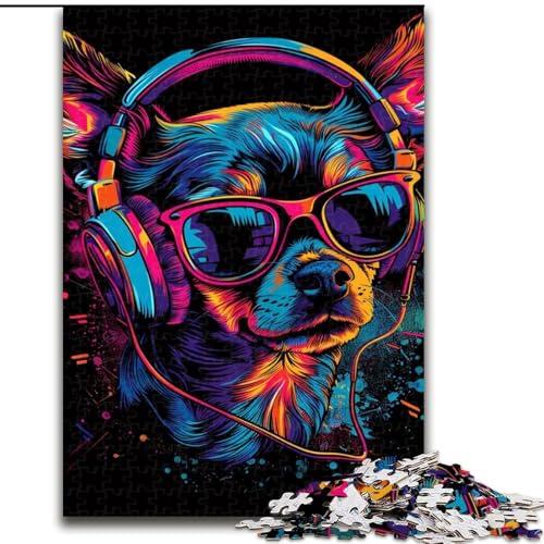 Puzzle 1000 Teile Chihuahua DJ Neon Puzzle aus Pappe, Denkspiel, interaktives Familienspiel, geeignet für Kinder ab 10 Jahren, 1000 Teile(26x38cm) von XHAXING