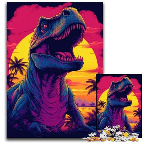 Puzzle 1000 Teile Dinosaurier T-Rex Sonnenuntergang Dino Unmögliches Puzzle für Erwachsene Familienaktivität, Denksportaufgabe, Heimdekoration, 50x75CM/1968x2952inch von XHAXING